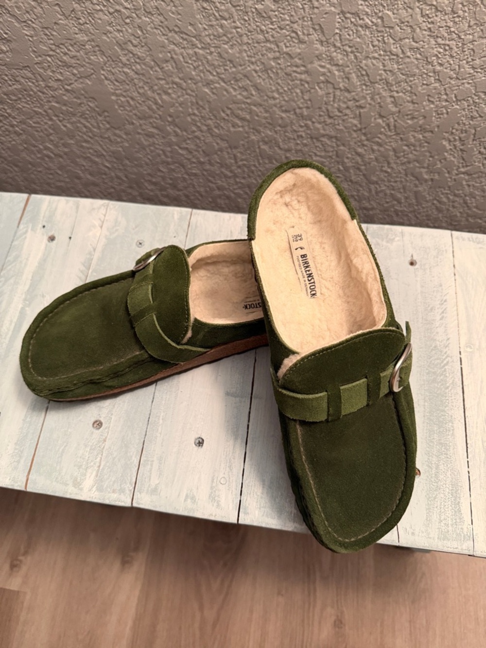 Birkenstock The Buckley Olive Green Suede Shearling-Lined Slip-On Clog